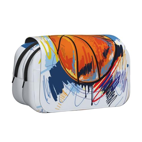 GSGCSBYMLG Federmäppchen, Motiv: Basketball, bunt, Skizzengenuss, bedruckt, doppeltes Klappetui, tragbares Schreibwarenetui, Schwarz , Einheitsgröße, Münztasche von GSGCSBYMLG