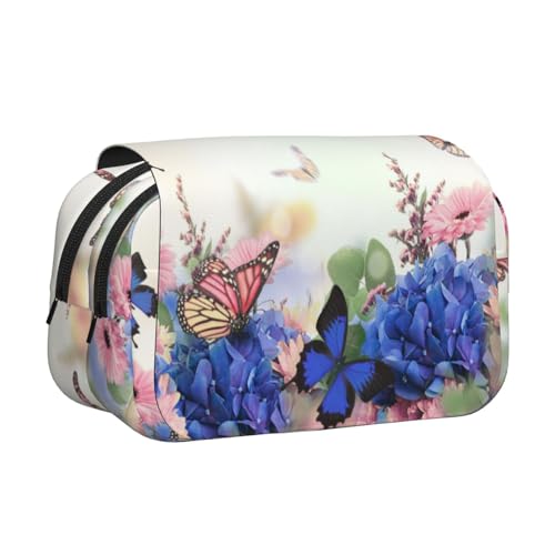 GSGCSBYMLG Federmäppchen, Motiv: Hortensien, Gänseblümchen, Schmetterlinge, bedruckt, doppeltes Klappetui, tragbares Schreibwarenetui, Schwarz , Einheitsgröße, Münztasche von GSGCSBYMLG