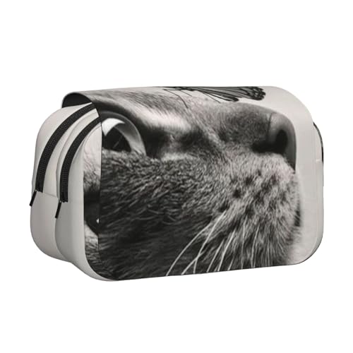 GSGCSBYMLG Federmäppchen, Motiv: Katze, Schmetterling, bedruckt, doppelt, tragbar, Schreibwarenetui, Schwarz , Einheitsgröße, Münztasche von GSGCSBYMLG