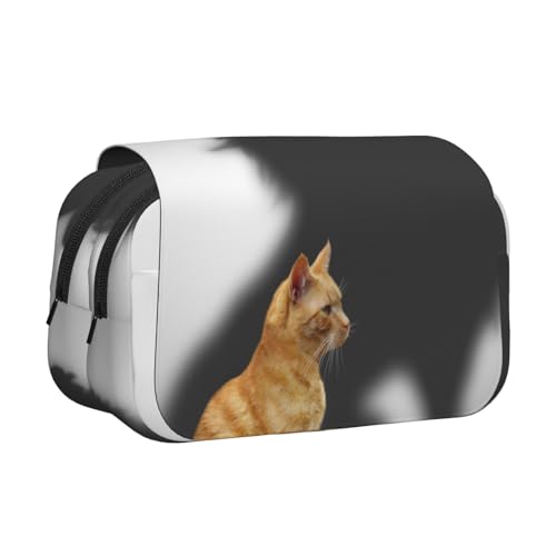 GSGCSBYMLG Federmäppchen, Motiv: Katze mit Löwen-Schatten, bedruckt, doppeltes Klappetui, tragbares Schreibwarenetui, Schwarz , Einheitsgröße, Münztasche von GSGCSBYMLG