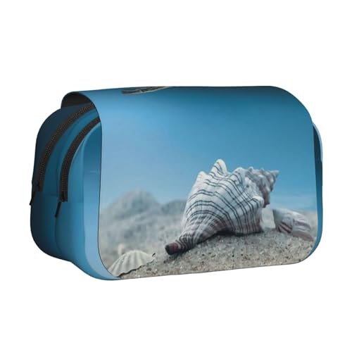 GSGCSBYMLG Federmäppchen, Motiv: Meeresmuschel, Seestern, Schildkröte, bedruckt, doppeltes Klappetui, tragbares Schreibwarenetui, Schwarz , Einheitsgröße, Münztasche von GSGCSBYMLG