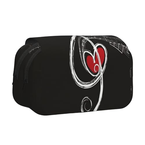 GSGCSBYMLG Federmäppchen, Motiv: Musiksymbole, Liebe, bedruckt, doppeltes Klappetui, tragbares Schreibwarenetui, Schwarz , Einheitsgröße, Münztasche von GSGCSBYMLG