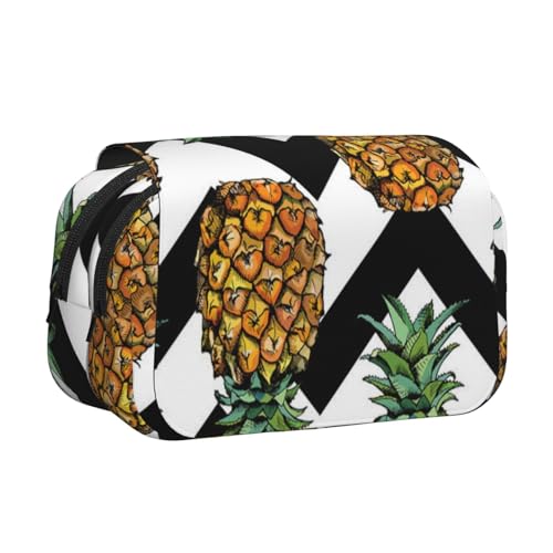 GSGCSBYMLG Federmäppchen, Motiv: Sommerananas, bedruckt, doppelt, tragbar, Schreibwarenetui, Schwarz , Einheitsgröße, Münztasche von GSGCSBYMLG