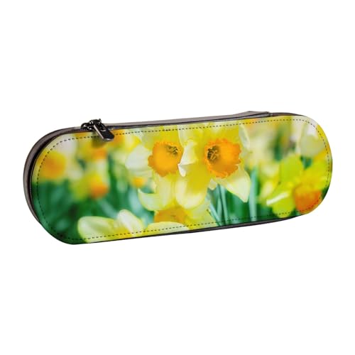 GSGCSBYMLG Federmäppchen aus Leder, Motiv: Narzissenblume, Schreibwarenbeutel von GSGCSBYMLG