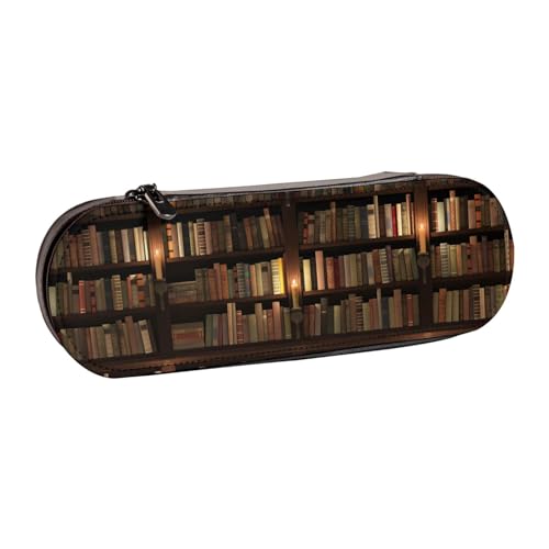 GSGCSBYMLG Federmäppchen aus Leder, bedruckt, Bücherregal, Schreibwarentasche von GSGCSBYMLG