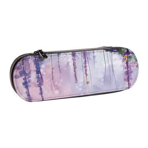 GSGCSBYMLG Federmäppchen aus Leder, mit Glyzinien-Blumen und verträumten Farben, bedrucktes Federmäppchen, Schreibwaren-Tasche von GSGCSBYMLG
