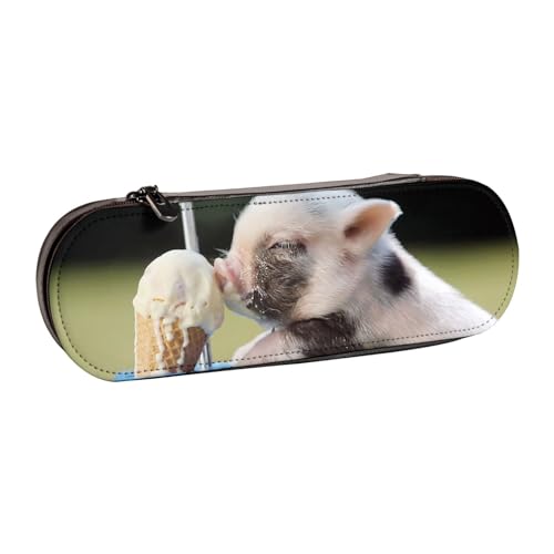 GSGCSBYMLG Federmäppchen aus Leder mit Aufdruck "Pigs Eating Ice Cream" von GSGCSBYMLG