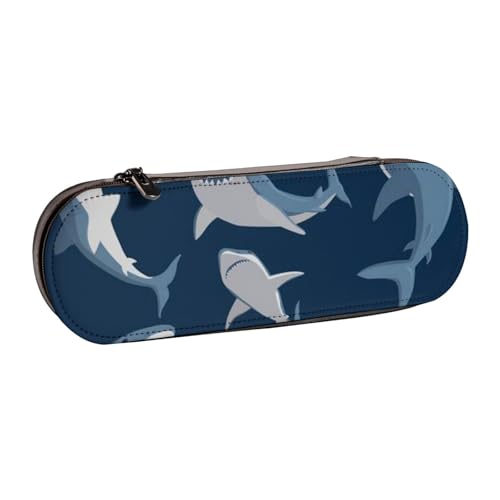 GSGCSBYMLG Federmäppchen aus Leder mit Cartoon-Hai-Motiv, Blau von GSGCSBYMLG