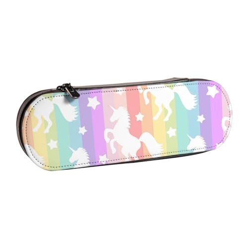 GSGCSBYMLG Federmäppchen aus Leder mit Einhörnern auf bunten Streifen von GSGCSBYMLG