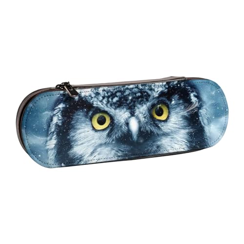 GSGCSBYMLG Federmäppchen aus Leder mit Eulen-Motiv, Grau und Weiß von GSGCSBYMLG