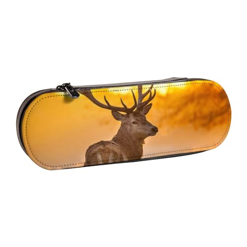 GSGCSBYMLG Federmäppchen aus Leder mit Geweih und rotem Hirsch von GSGCSBYMLG