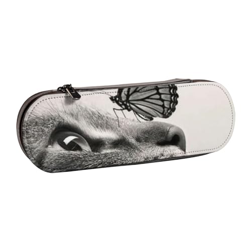 GSGCSBYMLG Federmäppchen aus Leder mit Katzen-Schmetterlings-Motiv, Schreibwaren-Tasche von GSGCSBYMLG