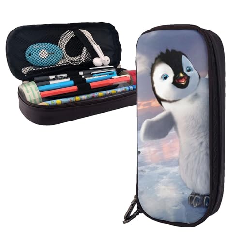 GSGCSBYMLG Federmäppchen aus Leder mit Pinguin-Motiv, tragbares Schreibwarenetui von GSGCSBYMLG