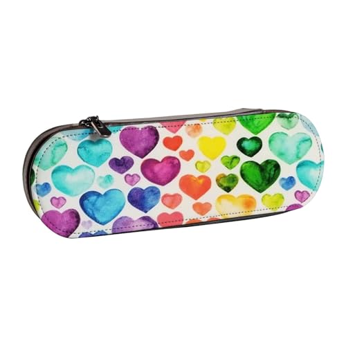 GSGCSBYMLG Federmäppchen aus Leder mit Regenbogen-Herzen, bedruckt, Schreibwarenbeutel von GSGCSBYMLG