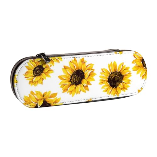 GSGCSBYMLG Federmäppchen aus Leder mit Sonnenblumen-Motiv von GSGCSBYMLG