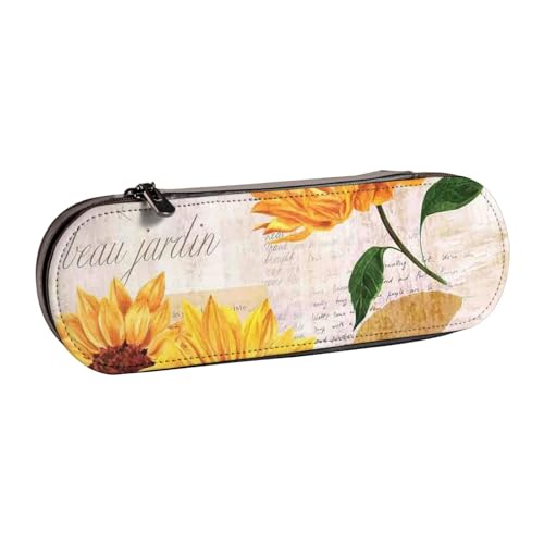 GSGCSBYMLG Federmäppchen aus Leder mit Sonnenblumen-Motiv von GSGCSBYMLG