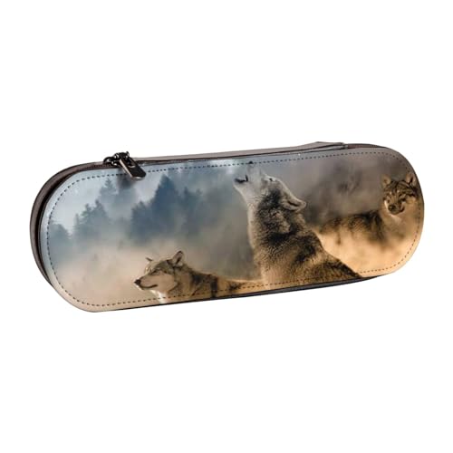 GSGCSBYMLG Federmäppchen aus Leder mit Wolfs-Motiv von GSGCSBYMLG