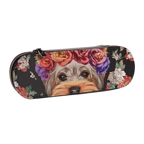 GSGCSBYMLG Federmäppchen aus Leder mit Yorkie-Blumenmuster von GSGCSBYMLG