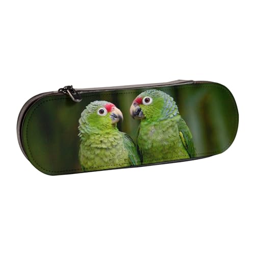 GSGCSBYMLG Federmäppchen aus Leder mit zwei Papageien auf grüner Palme von GSGCSBYMLG
