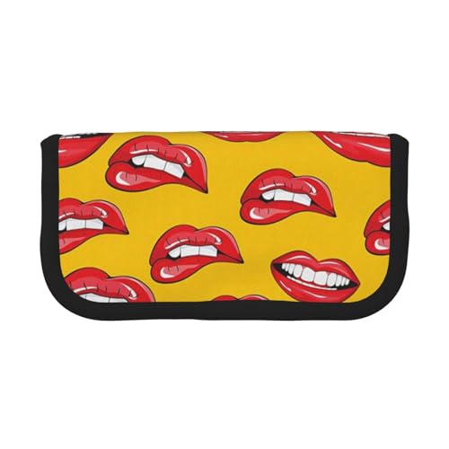 GSGCSBYMLG Federmäppchen aus Segeltuch mit Aufschrift "Smiling and Biting Her Red Lips", tragbare Schreibwaren-Etui, Aufbewahrungstasche GSGCSBYMLG Federmäppchen aus Segeltuch mit Aufschrift "Smiling and Biting Her Red Lips", tragbare Schreibwaren-Etui, Aufbewahrungstasche von GSGCSBYMLG