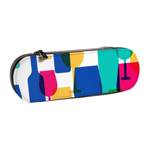 GSGCSBYMLG Federmäppchen aus bedrucktem Leder für Cocktailgläser und Weinflaschen, Schreibwaren-Tasche von GSGCSBYMLG