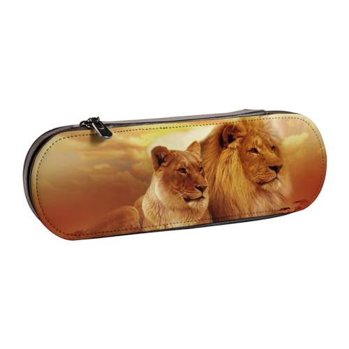 GSGCSBYMLG Federmäppchen aus bedrucktem Leder mit afrikanischem Löwe und Löwin von GSGCSBYMLG