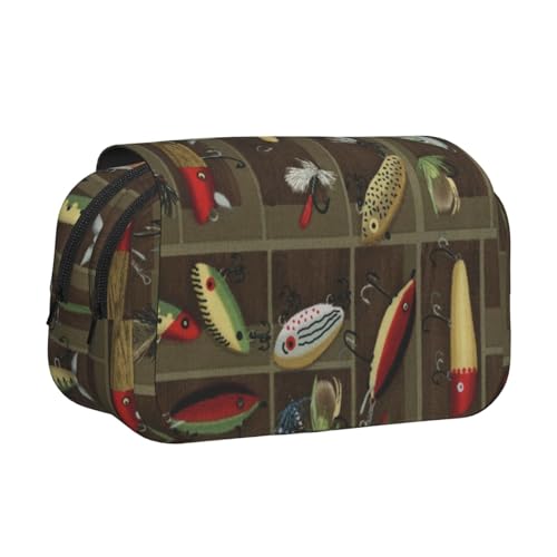 GSGCSBYMLG Federmäppchen im Angelköder-Stil, bedruckt, doppeltes Klappetui, tragbares Schreibwarenetui, Schwarz , Einheitsgröße, Münztasche von GSGCSBYMLG