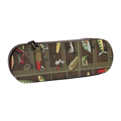 GSGCSBYMLG Federmäppchen im Fischköder-Stil, bedrucktes Leder-Federmäppchen, Schreibwarentasche von GSGCSBYMLG
