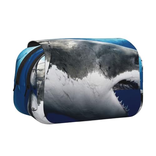 GSGCSBYMLG Federmäppchen mit 3D-Haifisch-Motiv, doppeltes Klappetui, tragbares Schreibwarenetui, Schwarz , Einheitsgröße, Münztasche von GSGCSBYMLG