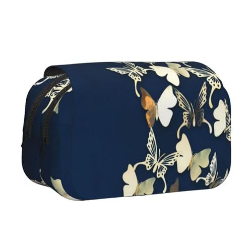 GSGCSBYMLG Federmäppchen mit 3D-Metallic-Schmetterling-Druck, doppeltes Klappetui, tragbares Schreibwarenetui, Schwarz , Einheitsgröße, Münztasche von GSGCSBYMLG