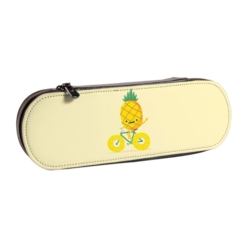 GSGCSBYMLG Federmäppchen mit Ananas-Fahrrad, bedrucktes Leder-Federmäppchen, Schreibwarent von GSGCSBYMLG