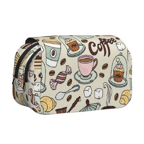 GSGCSBYMLG Federmäppchen mit Aufdruck "Coffee and Sweets", doppeltes Klappetui, tragbares Schreibwarenetui, Schwarz , Einheitsgröße, Münztasche von GSGCSBYMLG