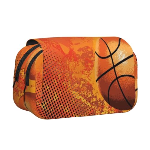 GSGCSBYMLG Federmäppchen mit Basketballdruck, doppeltes Klappetui, tragbares Schreibwarenetui, Schwarz , Einheitsgröße, Münztasche von GSGCSBYMLG
