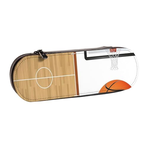 GSGCSBYMLG Federmäppchen mit Basketballplatz-Rückwand, bedrucktes Leder-Federmäppchen, Schreibwarentasche von GSGCSBYMLG