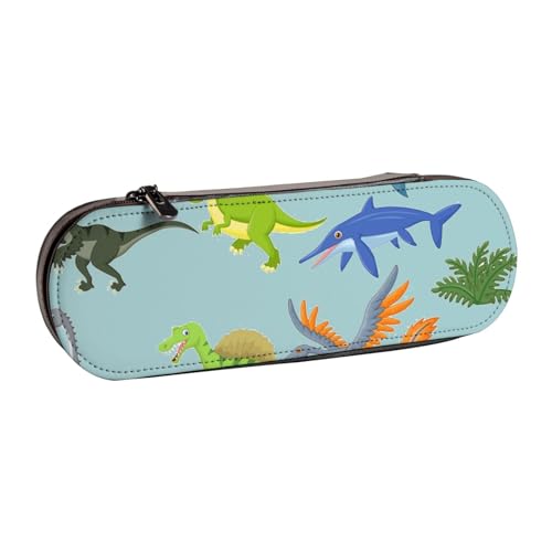 GSGCSBYMLG Federmäppchen mit Cartoon-Dinosaurier-Bildern, bedrucktes Leder-Federmäppchen, Schreibwarentasche von GSGCSBYMLG