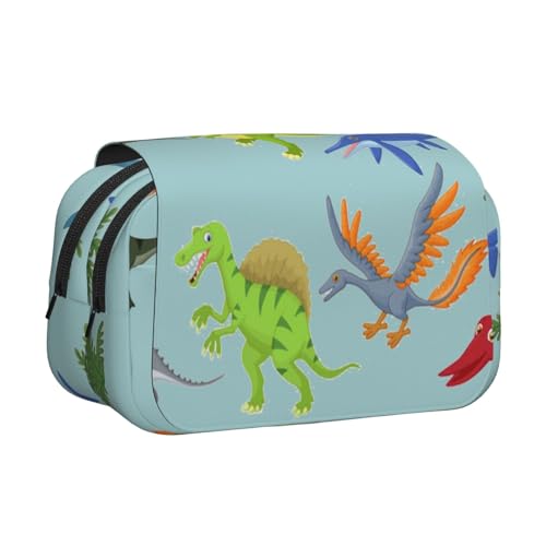 GSGCSBYMLG Federmäppchen mit Cartoon-Dinosaurier-Bildern, doppeltes Klappetui, tragbares Schreibwarenetui, Schwarz , Einheitsgröße, Münztasche von GSGCSBYMLG