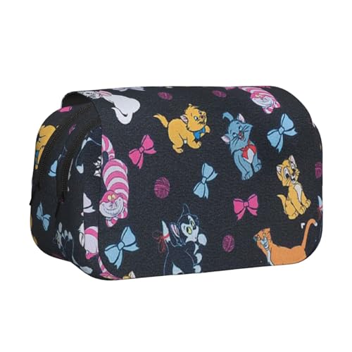 GSGCSBYMLG Federmäppchen mit Cartoon-Katzen-Motiv, doppeltes Klappetui, tragbares Schreibwarenetui, Schwarz , Einheitsgröße, Münztasche von GSGCSBYMLG