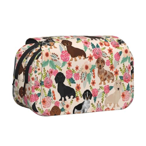 GSGCSBYMLG Federmäppchen mit Dackel-Motiv, doppeltes Klappetui, tragbares Schreibwarenetui, Schwarz , Einheitsgröße, Münztasche von GSGCSBYMLG