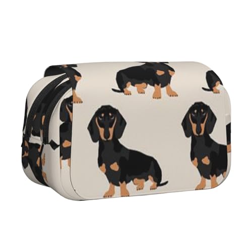 GSGCSBYMLG Federmäppchen mit Dackel-Motiv, doppeltes Klappetui, tragbares Schreibwarenetui, Schwarz , Einheitsgröße, Münztasche von GSGCSBYMLG