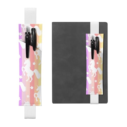 GSGCSBYMLG Federmäppchen mit Einhörnern auf bunten Streifen, bedrucktes Leder, Lesezeichen, Federmäppchen, weiß, Einheitsgröße, Münztasche von GSGCSBYMLG