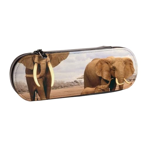 GSGCSBYMLG Federmäppchen mit Elefantenfamilie, bedrucktes Leder-Federmäppchen, Schreib von GSGCSBYMLG