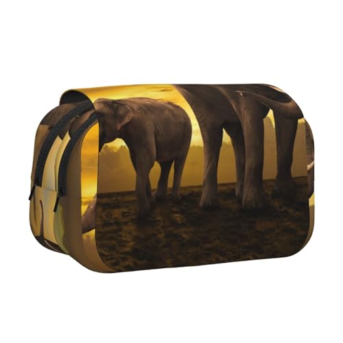 GSGCSBYMLG Federmäppchen mit Elefantenmotiv, Motiv: Sonnenuntergang, doppeltes Klappetui, tragbares Schreibwarenetui, Schwarz , Einheitsgröße, Münztasche von GSGCSBYMLG