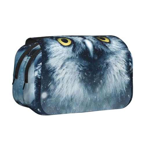 GSGCSBYMLG Federmäppchen mit Eulen-Aufdruck, doppeltes Klappetui, tragbares Schreibwarenetui, Grau und Weiß, Schwarz , Einheitsgröße, Münztasche von GSGCSBYMLG