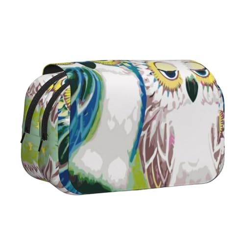 GSGCSBYMLG Federmäppchen mit Eulenmotiv, bedruckt, doppeltes Klappetui, tragbares Schreibwarenetui, Schwarz , Einheitsgröße, Münztasche von GSGCSBYMLG