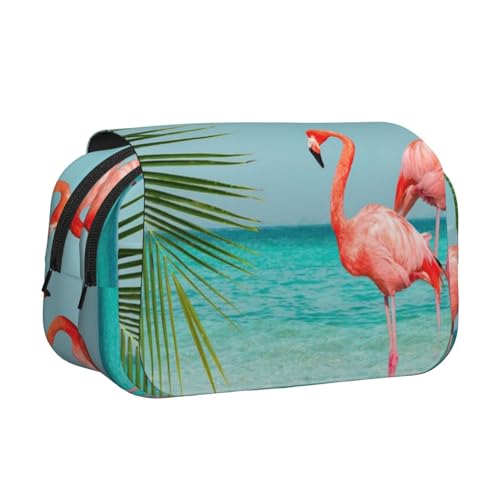 GSGCSBYMLG Federmäppchen mit Flamingo-Motiv im Wasser, doppeltes Klappetui, tragbares Schreibwarenetui, Schwarz , Einheitsgröße, Münztasche von GSGCSBYMLG