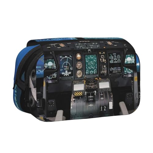 GSGCSBYMLG Federmäppchen mit Flugzeug-Cockpit, bedruckt, doppeltes Klappetui, tragbares Schreibwarenetui, Schwarz , Einheitsgröße, Münztasche von GSGCSBYMLG