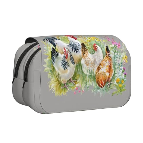 GSGCSBYMLG Federmäppchen mit Hahn-Motiv, doppelt, tragbar, Schreibwarenetui, Schwarz , Einheitsgröße, Münztasche von GSGCSBYMLG