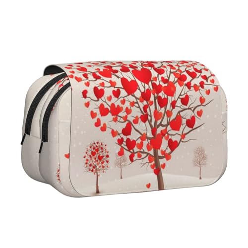 GSGCSBYMLG Federmäppchen mit Herzform, Bäume, bedruckt, doppelt, tragbar, Schreibwarenetui, Schwarz , Einheitsgröße, Münztasche von GSGCSBYMLG
