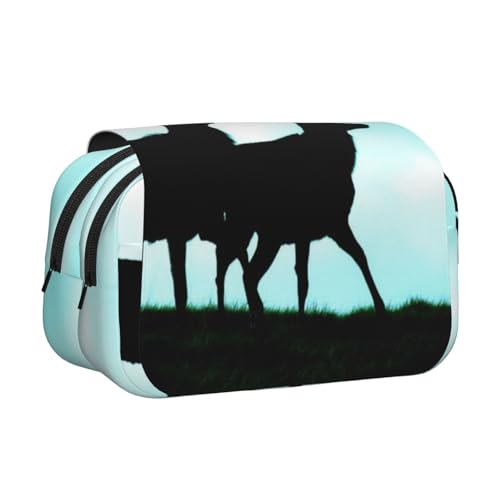 GSGCSBYMLG Federmäppchen mit Hirschmotiv, doppelt, tragbar, Schreibwarenetui, Schwarz , Einheitsgröße, Münztasche von GSGCSBYMLG