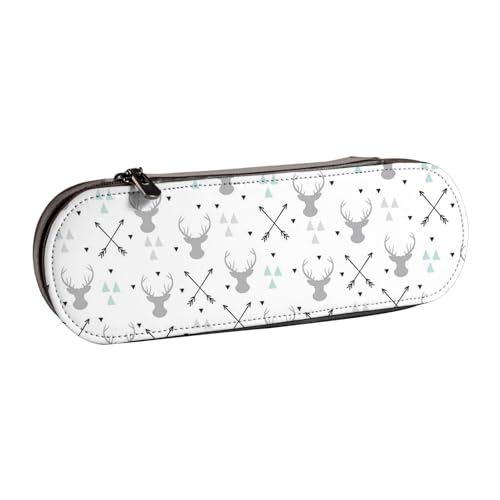 GSGCSBYMLG Federmäppchen mit Jagdpfeilen, Dreiecken, Hirsch, bedrucktes Leder-Federmäppchen, Schreibwaren-Tasche von GSGCSBYMLG